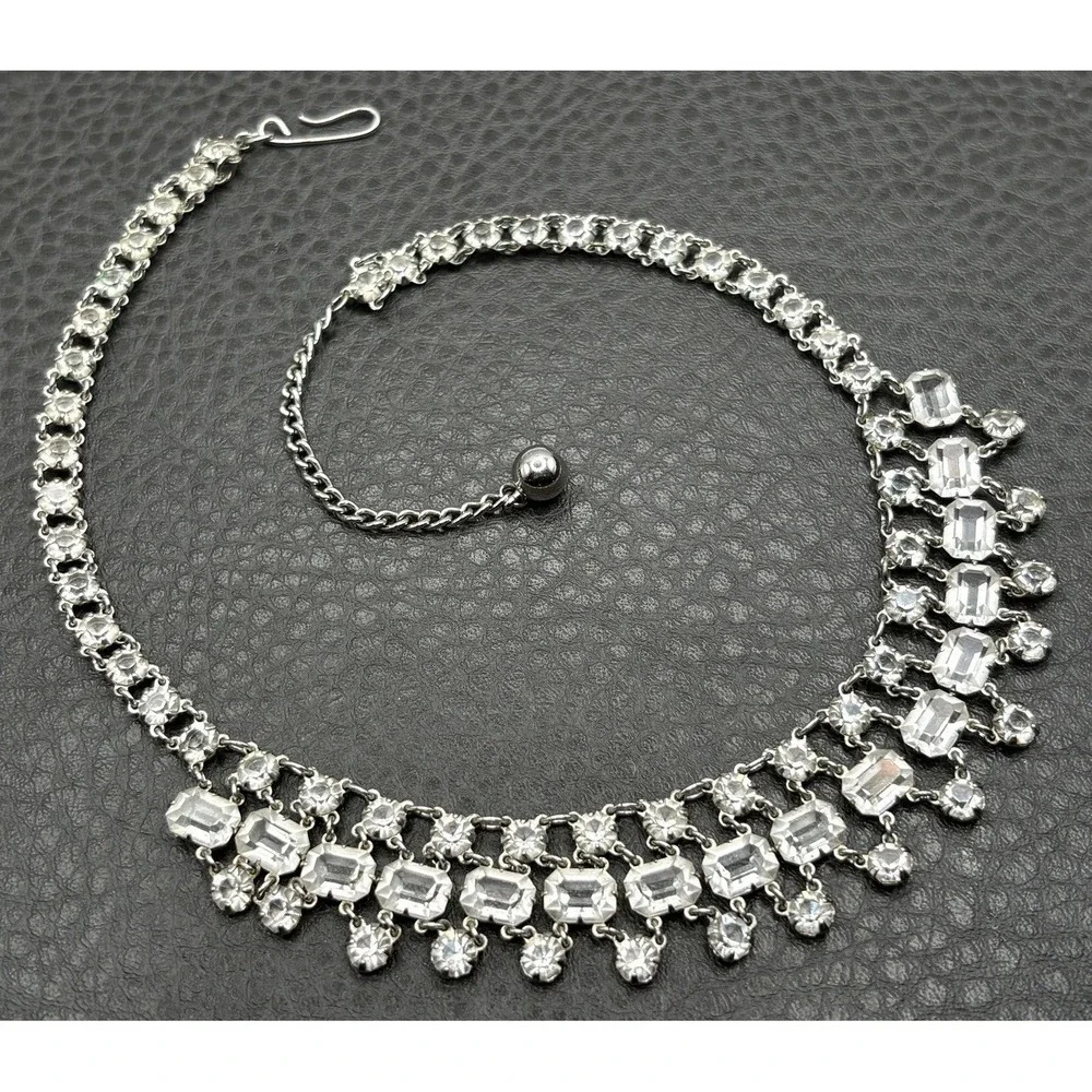 Vintage Open Back Crystal Station Bib Collar Necklace ~ Gorgeous!!